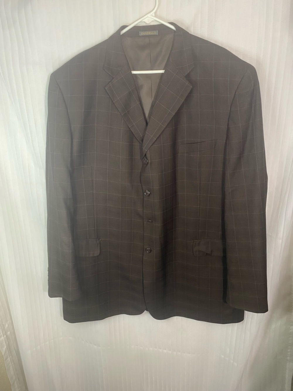 Zandello Men’s Blazer Sport Coat Brown Windowpane Check 3 Button Jacket Size L